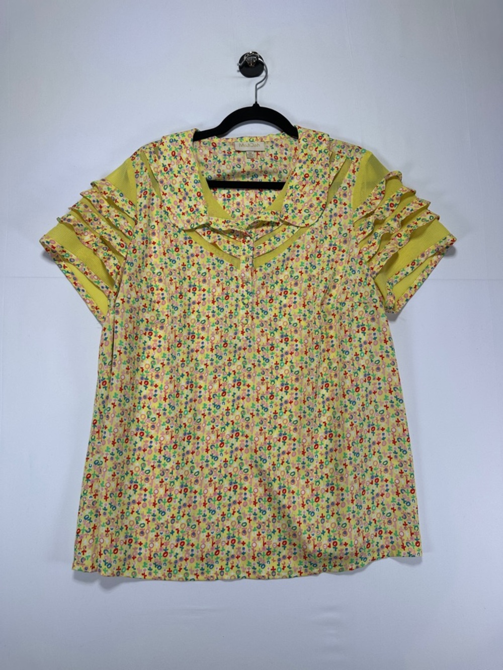 ModCloth Ditsy Floral Blouse Yellow Cottagecore Retro Ruffle Sleeve Top 1X